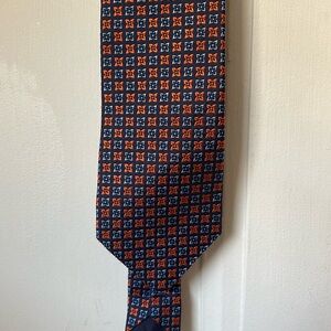 Brooks Brothers 346 Navy Blue Orange and Blue Floral Tie 100% Pure Silk